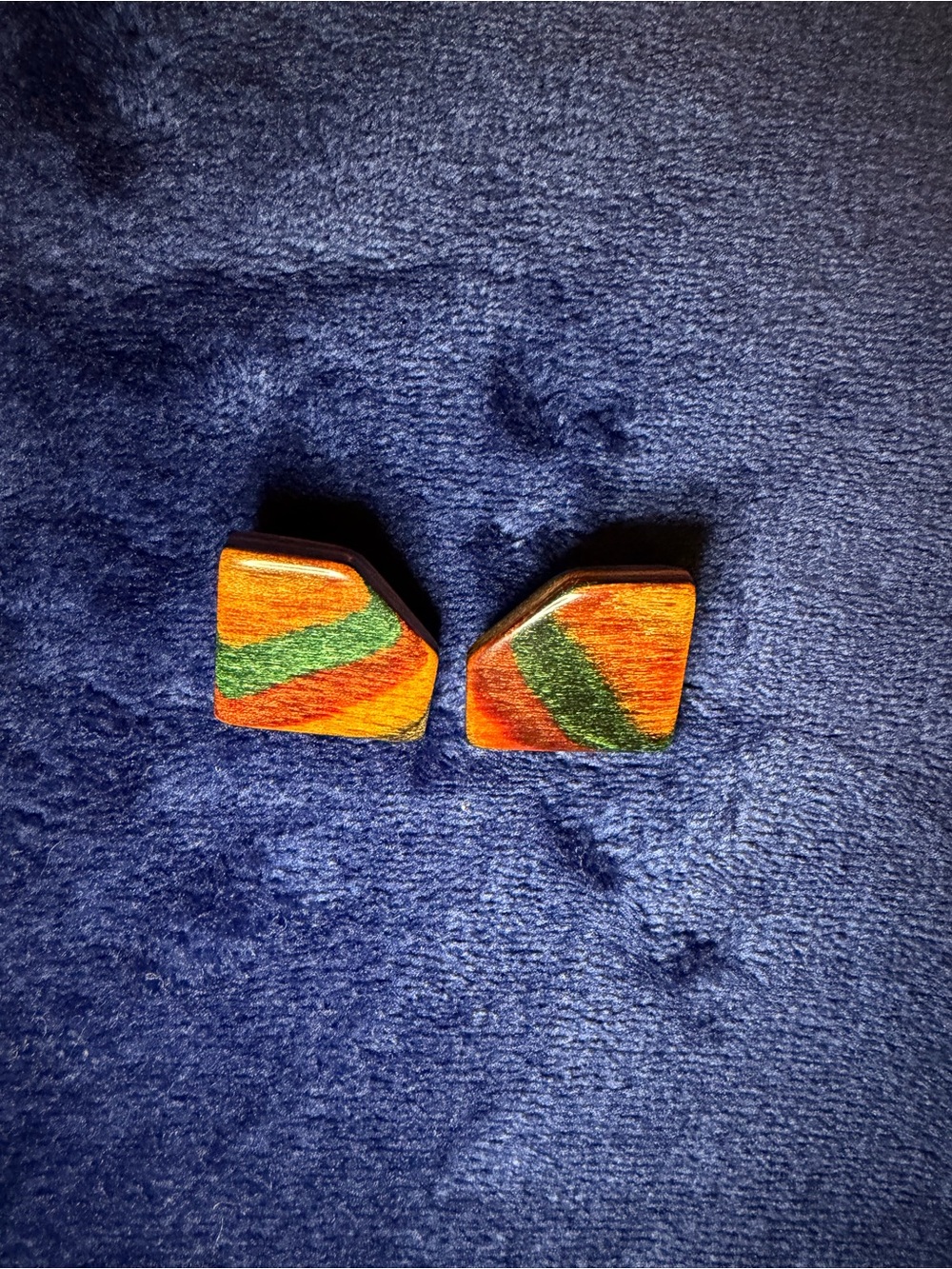 Elegant Wooden Pierced Earrings - Orange & Green Swirl